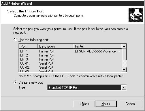 Tem de desactivar a opção Automatically detect and install my Plug and Play printer (Detectar e instalar a minha impressora Plug and Play automaticamente), porque a impressora está ligada