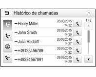 Selecione q para as chamadas efetuadas, r para as chamadas perdidas, s para as chamadas recebidas e p para todas as chamadas. É apresentada a lista respectiva de chamadas.