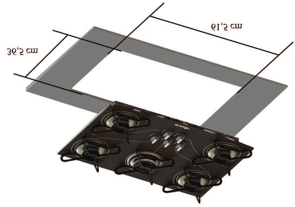 Instruções de instalação O Fogão Cooktop Mueller deverá ser embutido em móveis ou tampos (em granito, mármore, aço inoxidável, madeira ou materiais resistentes a temperatura).