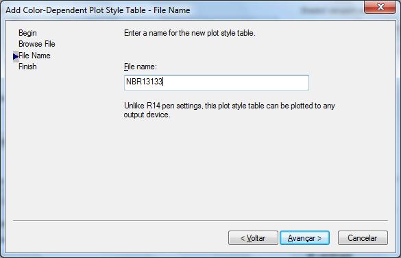 No item Plot style table (pen assignments) escolha a tabela de penas ou crie uma nova. Para criar uma tabela de plotagem (arquivo.