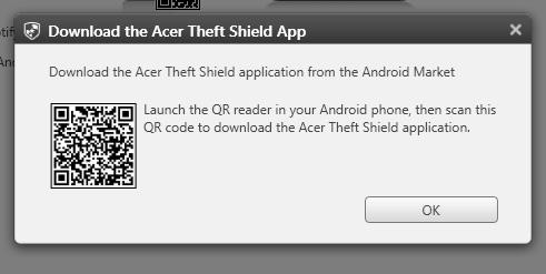 46 - Acer Theft Shield O QR contém uma ligação que lhe permite transferir a aplicação Android para o seu telemóvel.