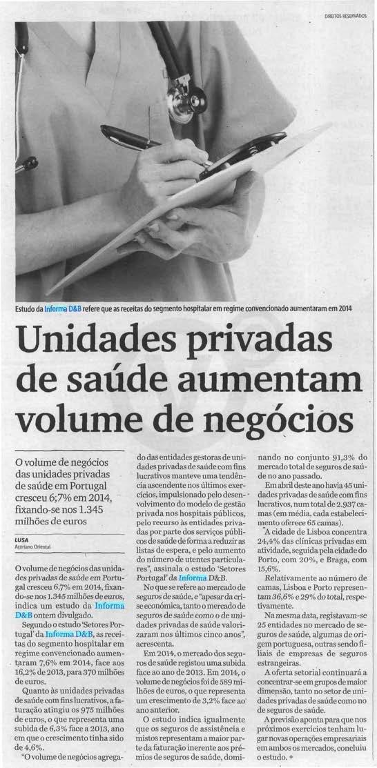 Açoriano Oriental Principal Unidades privadas de saúde aumentam volume de negócios Autor: N.D.