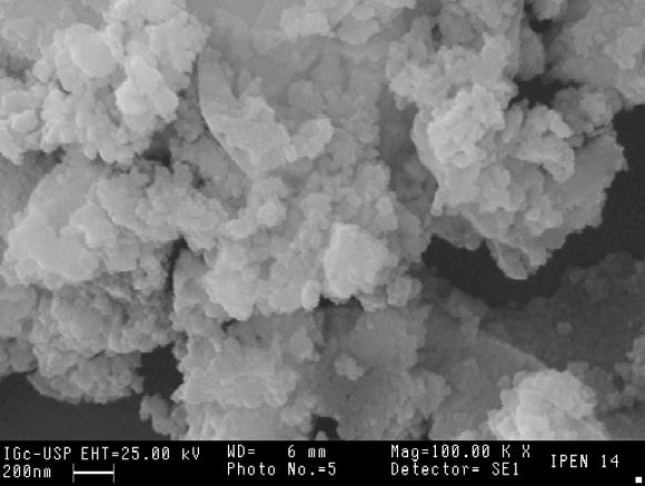 5 FIGURA 1 Micrografia dos agregados obtidos por MEV a partir de amostra de LaCrO 3 sintetizado por reação de combustão utilizando-se a relação La:uréia 1:4.