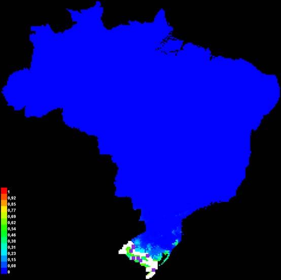 Distribuição geográfica potencial do capim-annoni-2 e do fungo Uromyces sp.