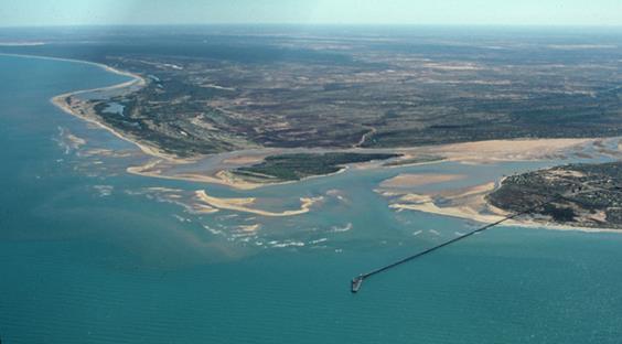 The Gasgoyne River delta in Western Australia delivers large volumes of sand to the coast where it is deposited in river mouth shoals and slowly reworked
