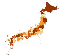 Na Tabela 2, observa-se que há mais imigrates de Kyushu e meos de Hoshu comparado com a população japoesa atual. Elaborou-se um mapa da distribuição de imigrates por provícia, apresetada a Figura 3.