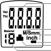 VISOR LCD 1 2 3 4 5 6 1 2 3 4 5 6 - Valor da medição - Unidade de medição - velocidade de propagação do ultrassom [m/s] - Unidades de