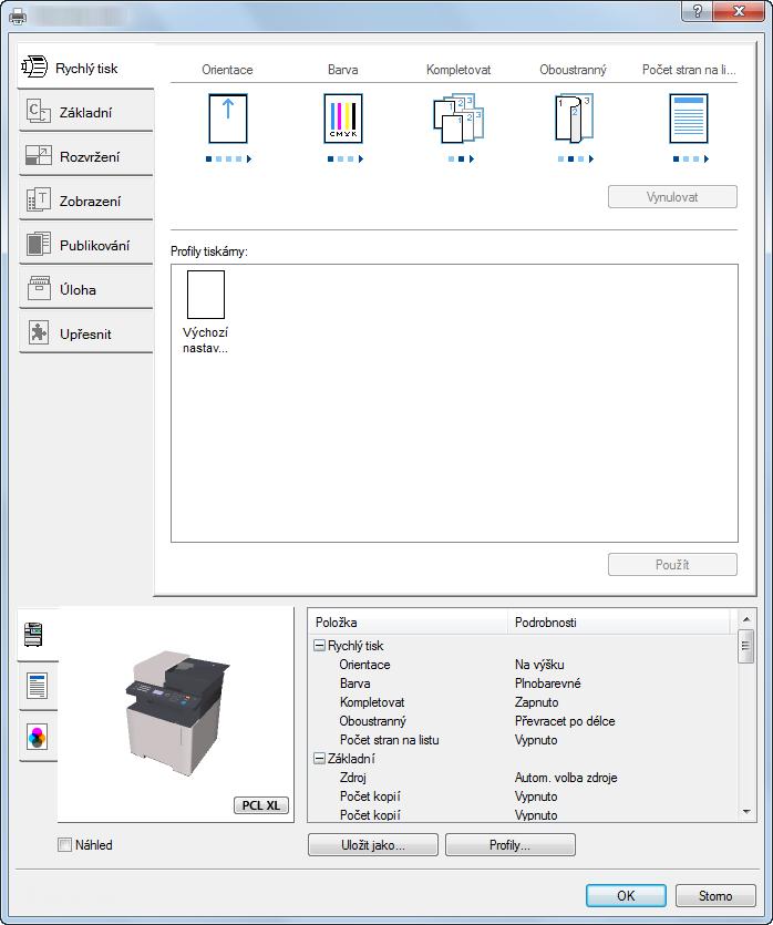 Imprimir a partir do PC > Ecrã Definições de impressão do controlador da impressora Ecrã Definições de impressão do controlador da impressora O ecrã de definições de impressão do controlador da
