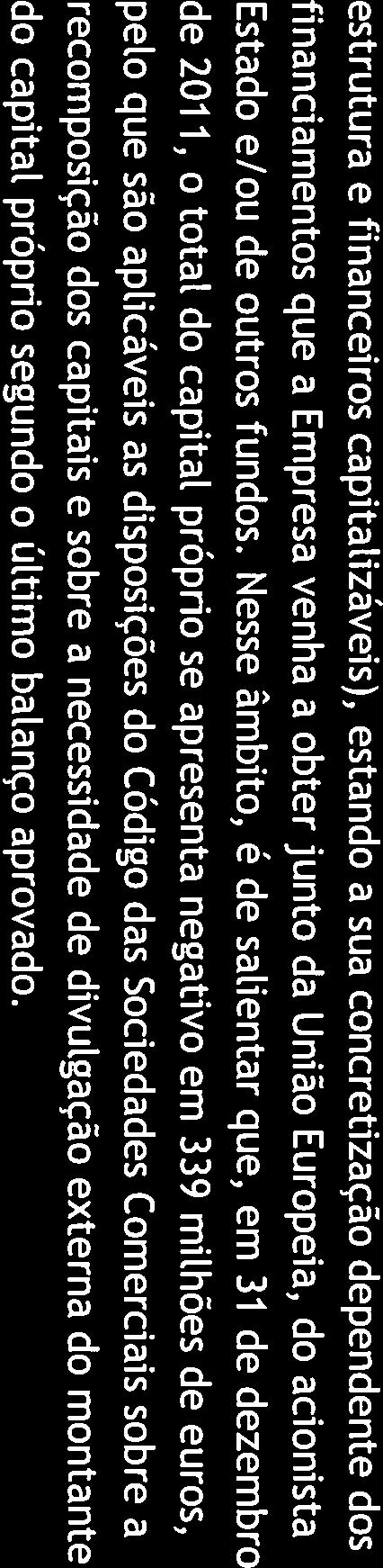 .BDO estrutura e financeiros capitalizáveis), estando a sua concretização dependente dos financiamentos que a Empresa venha a obter junto da União Europeia, do acionista Estado e/ou de outros fundos.