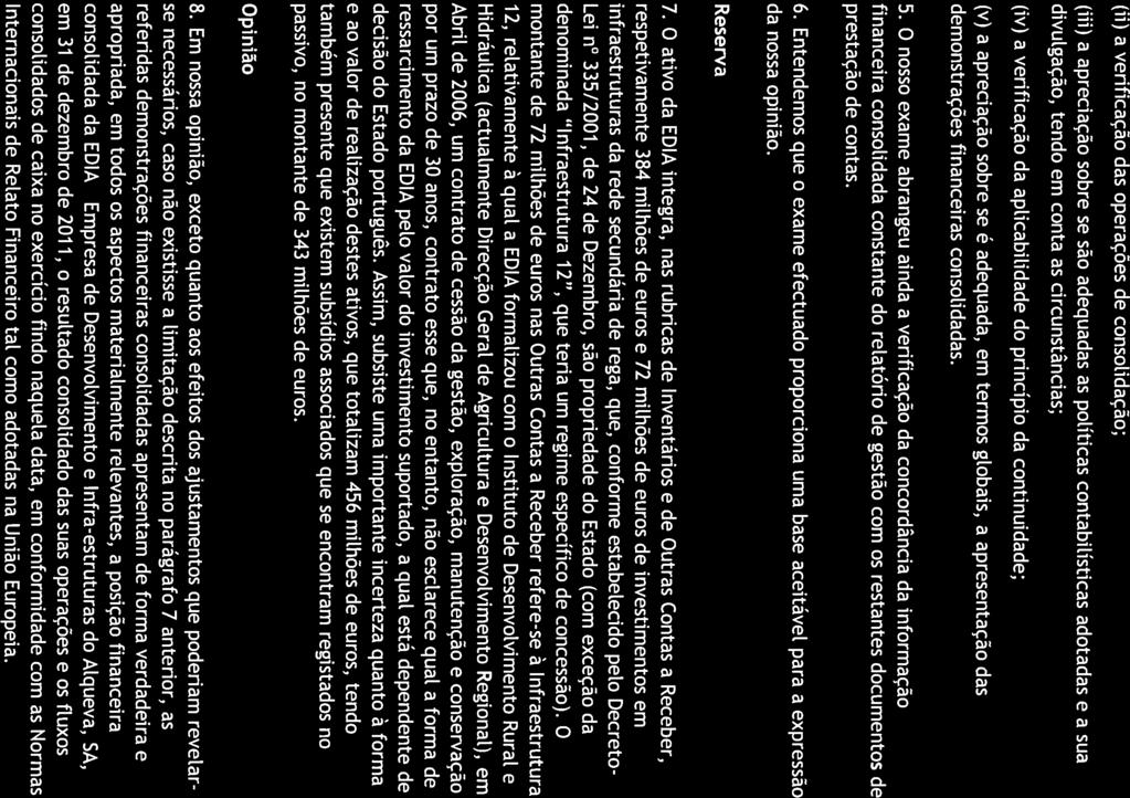 Empresa BDO (ii) a verificação das operações de consolidação; (iii) a apreciação sobre se são adequadas as políticas contabilísticas adotadas e a sua divulgação, tendo em conta as circunstâncias;