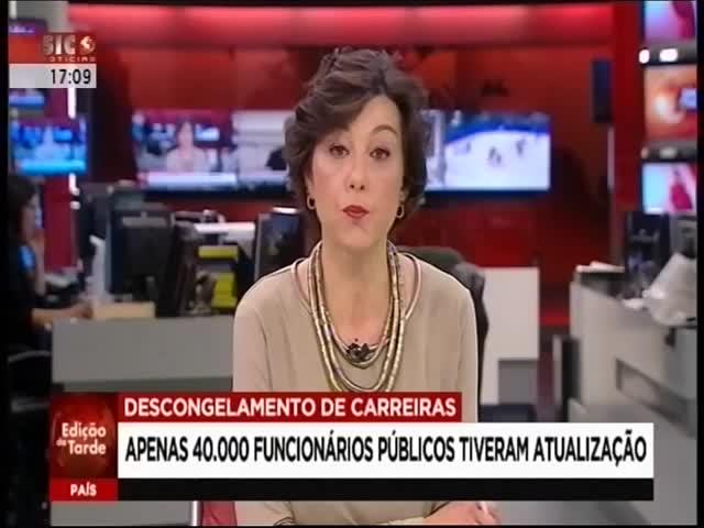 A31 SIC Notícias Duração: 00:01:41 OCS: SIC Notícias - Edição da Tarde ID: 73780687 26-02-2018 17:09 Descongelamento de carreiras na função