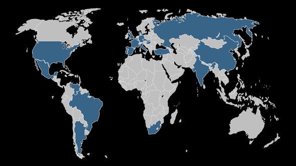 Com presença mundial em mais de 20 países (Figura 16), com presença significativa na Europa, América e Ásia, a IBER-OLEFF apresenta uma