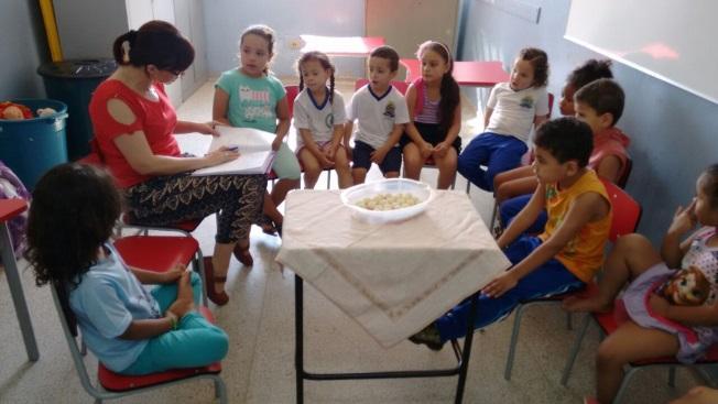 Figura1- Roda de conversa para iniciar a discussão Foto tirada pela Prof.ª Ana Clara Os olhares foram de estranheza, mas logo começaram a falar: - É um doce! A gente vai comer?