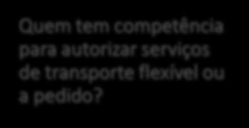 Autoridades de Transportes Quem tem competência para autorizar serviços de transporte flexível ou a pedido?