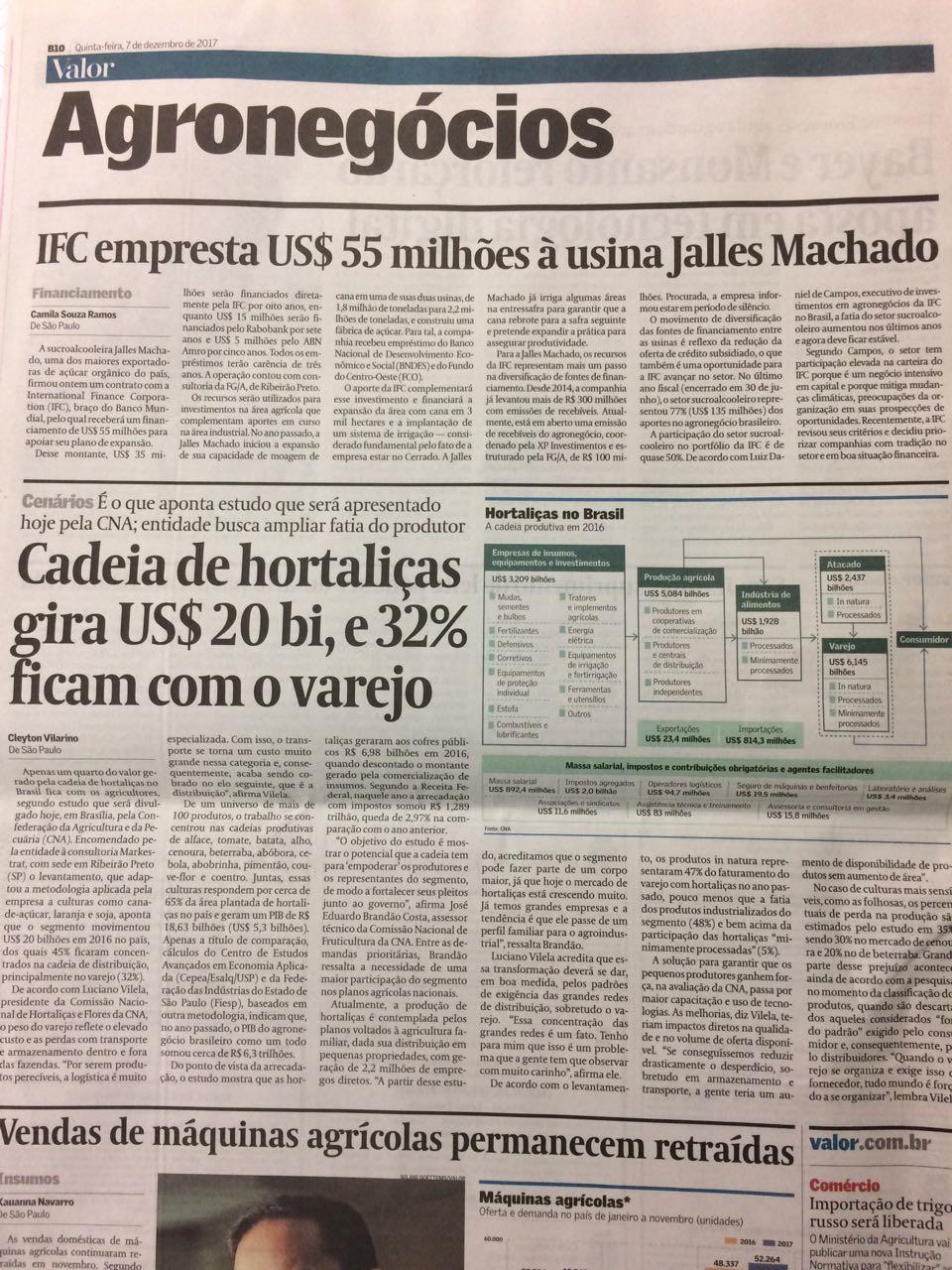 PROJETO MAPEAMENTO E QUANTIFICAÇÃO DA CADEIA PRODUTIVA DAS HORTALIÇAS, REPORTAGEM JORNAL VALOR ECONÔMICO