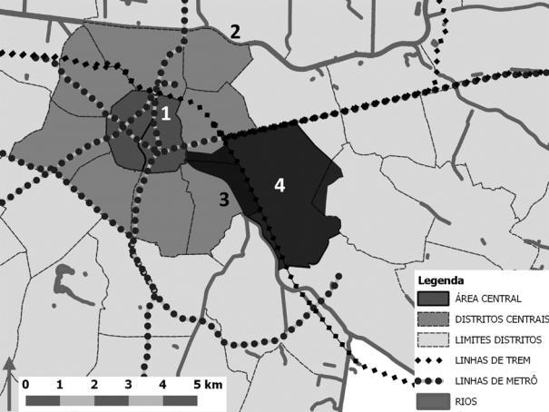 Tipos de corredores e ruas locais no distrito da Mooca, São Paulo 89 Figura 3. Posição da área de estudo em relação ao centro da cidade.