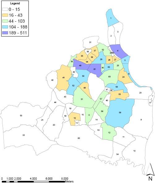 Figura 5 - Distribuição espacial de acidentes sem vítimas - janeiro a dezembro de 2008.