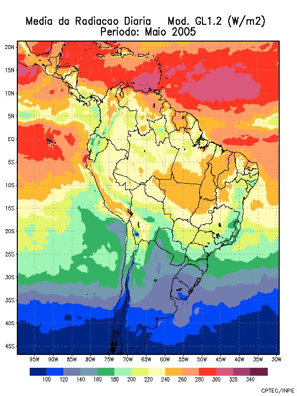 Modelo GL1.2 maio 2 Radiação solar diária (irradiância média em W.m -2 ) Média e dispersão sobre 3 dias.