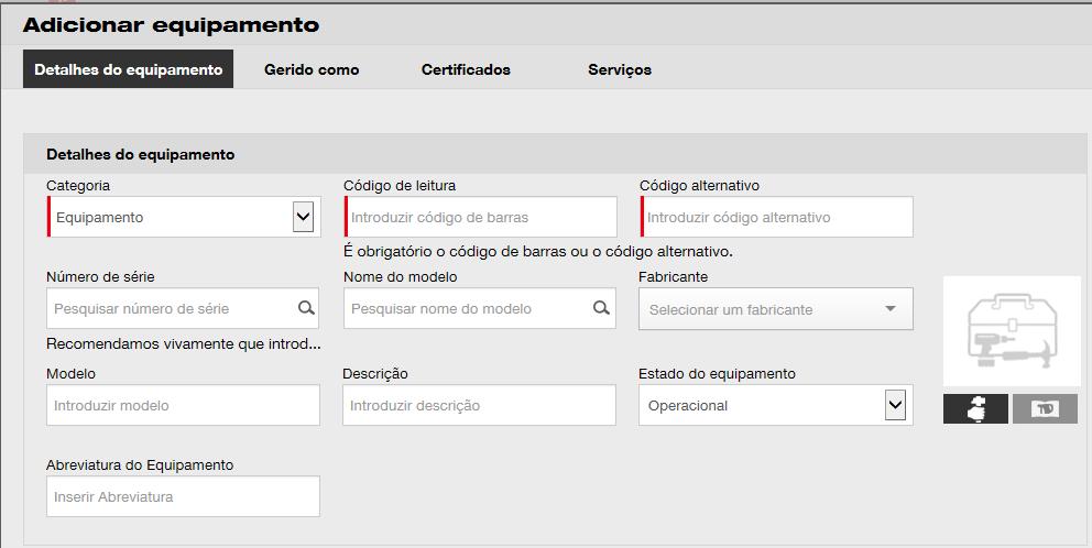 Para visualizar todos os campos obrigatórios, percorra para baixo o separador de detalhes