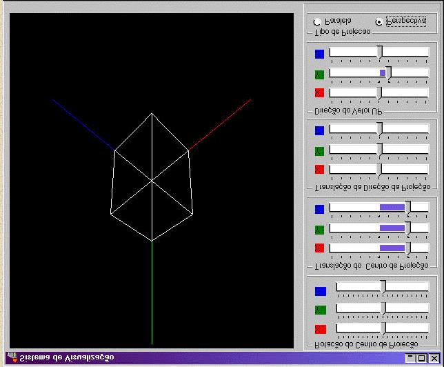 posicionamento da camera, como também definir o tipo de projeção que será utilizado (perspectiva ou paralela). A interface dessa aplicação pode ser vista na figura 94.