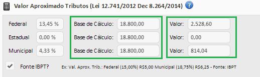 13 Observe-se que os campos dessa seção Valor Aproximado Tributos (Lei 12.741/2012 Dec 8.