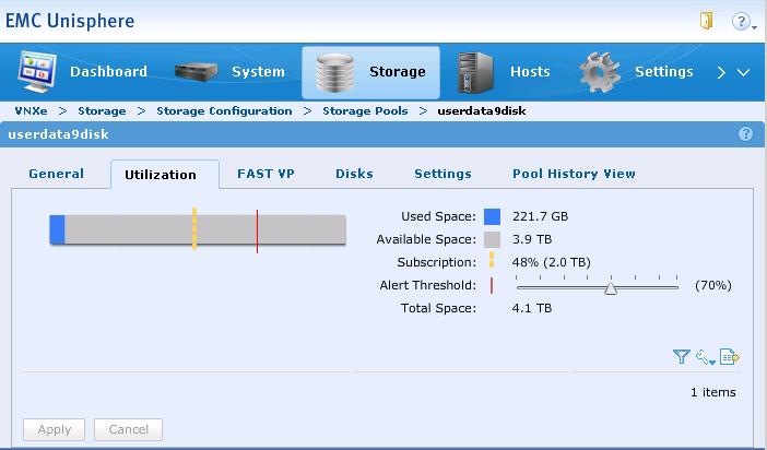 Configuração de limites e alertas de provisionamento virtual A Figura 9 Exibe a página Storage Pool Details no Unisphere.