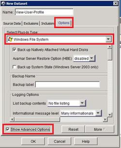 9. Clique em Options conforme mostrado em Figura 20. Figura 20. Selecionar tipo de plug-in 10. Na caixa de lista Select Plug-in Type, selecione Windows File System. 11.