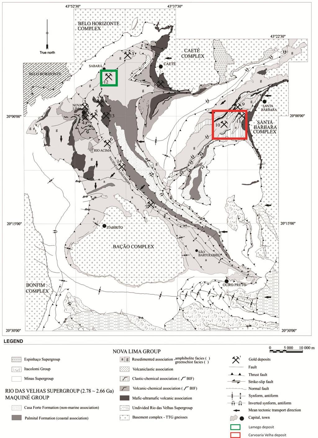 Fig. 1. Simplified geological and structural map of the Quadrilátero Ferrífero region.