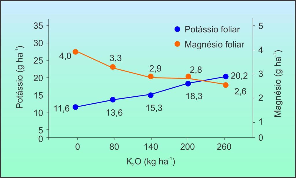 Variação das concentrações de potássio e magnésio na folha do algodoeiro,