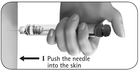 4 Injete a dose de acordo com as instruções do seu médico ou enfermeiro Introduza lenta e completamente a agulha na