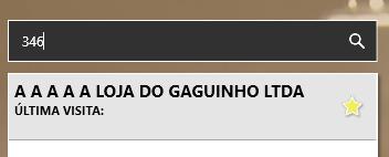 Exemplo de pesquisa por CNPJ A lista de cliente apresenta as seguintes informações: Razão Social Data da última visita: registro de visita no módulo Agenda do sistema de força de vendas.