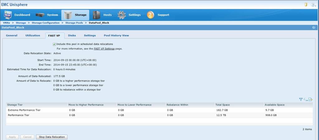 Capítulo 4: Implementação da solução A ativação do FAST VP no VNXe é uma operação transparente para o Oracle Database Server. Nenhuma configuração ou tempo de inatividade necessário.