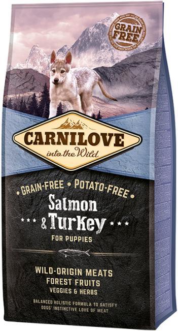CARNILOVE SALMON & TURKEY PUPPIES (GRAIN FREE) Carnilove Salmon & Turkey é uma fórmula sem cereais e sem batata para cachorros de todas as raças de 1 a 12 meses.