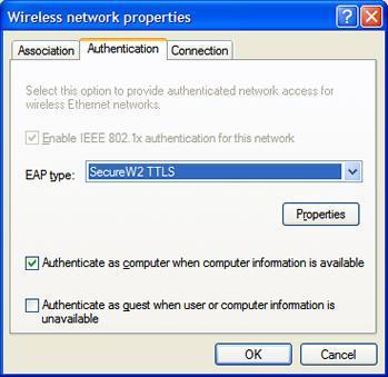 A opção Network Authentication deverá ser WPA2 e a opção Data encryption deverá ser AES. Ativar a opção The key is provided for me automatically.