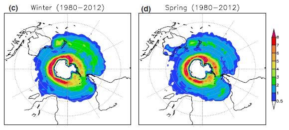 Neste estudo, os ciclones foram rastreados na reanálise do NCEP-NCAR e foi verificada a sua influência dos padrões de teleconexão El Niño-Oscilação Sul (ENOS), Modo Anular Sul (SAM) e Dipolo do