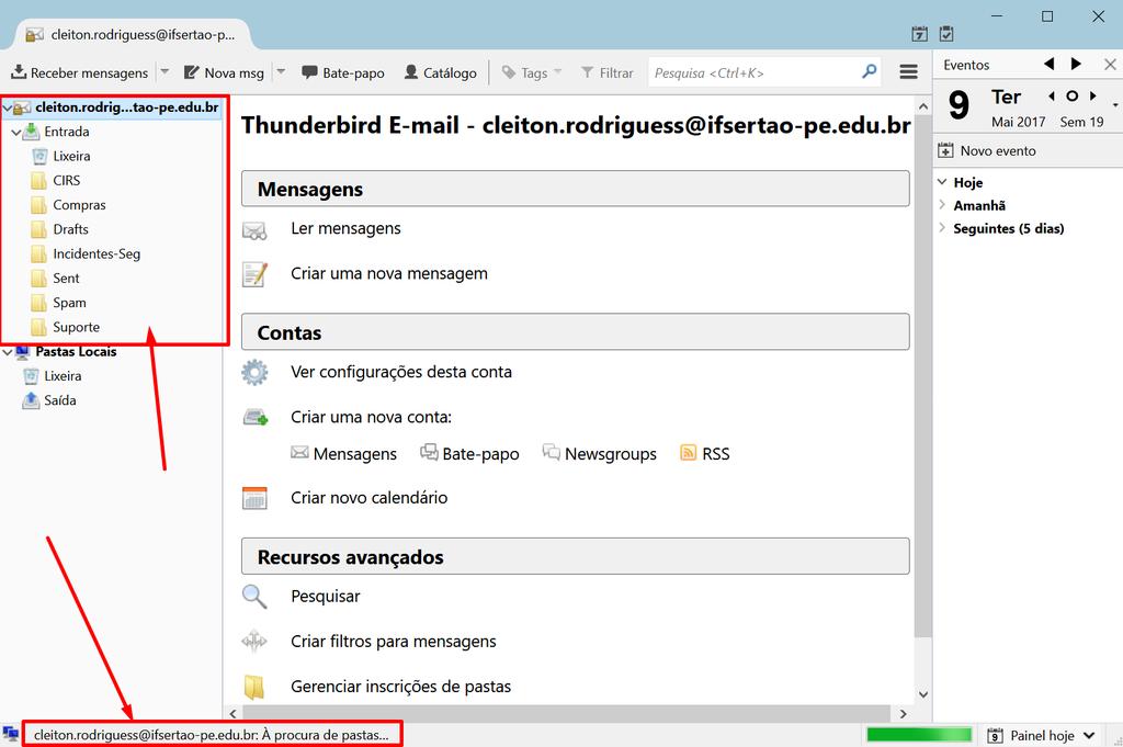 4.8. Veja que após clicar no botão Receber mensagens todas a mensagens e pastas do email serão sincronizados com a ferramenta.