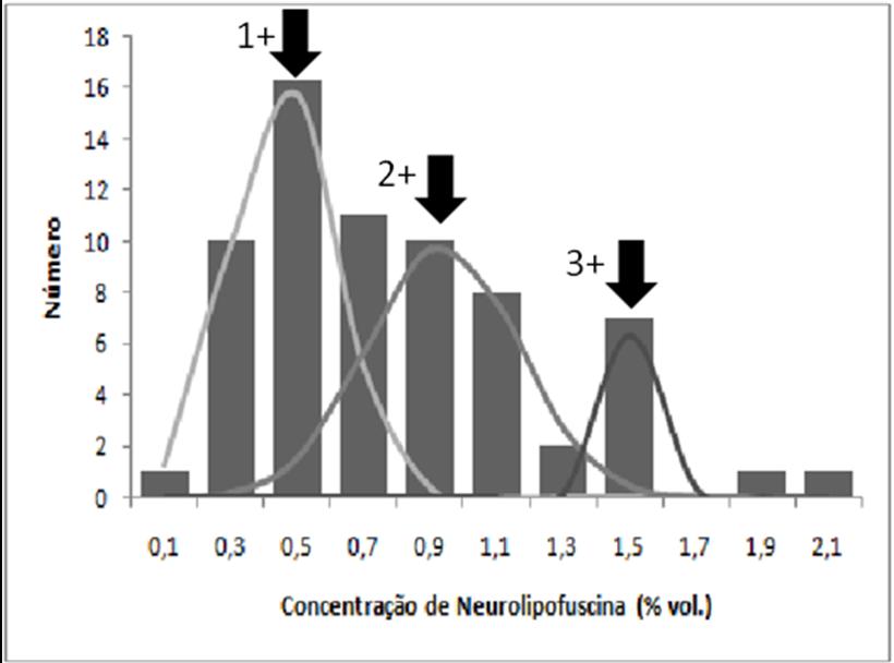Figura 2. Concentração de neurolipofuscina (sexos combinados) para a espécie Callinectes sapidus na área das Bandeirinhas.