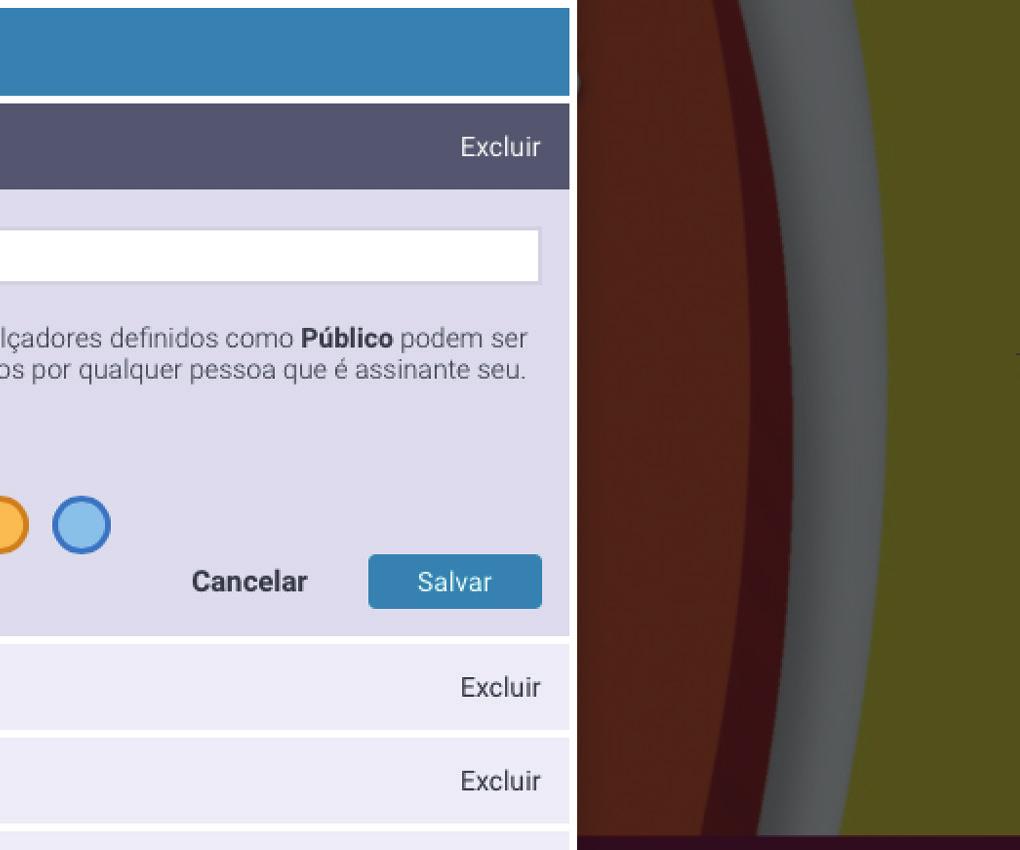 Selecione uma cor para o Realçador e selecione o nível de privacidade/compartilhamento.