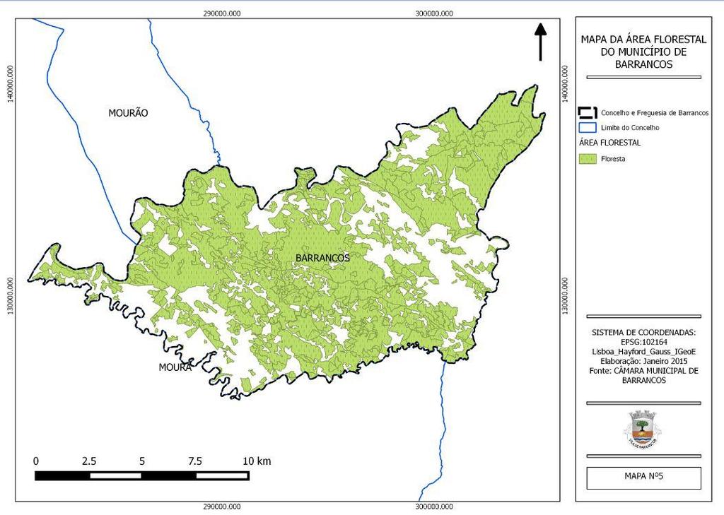 67 Mapa 5: Mapa da Área Florestal do Município de Barrancos Para a elaboração do Mapa de Mosaicos e Faixas de Gestão de Combustível (FGC) do Município de Barrancos (Mapa 6), o GTF considerou como