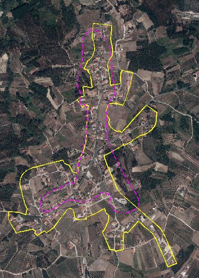 Figura 5: Sobreposição do PU em vigor com área consolidada Andainho/Casais Garridos Figura 6: Área consolidada no aglomerado Cabeça das Pombas Limite PU em vigor (magenta) Limite área consolidada