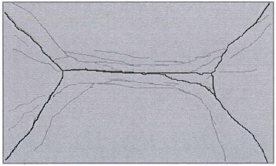 56 Figura 26 - Padrão de linhas de ruptura de uma laje retangular simplesmente apoiada submetida a uma carga uniformemente distribuída. Fonte: Park e Gamble (1980).