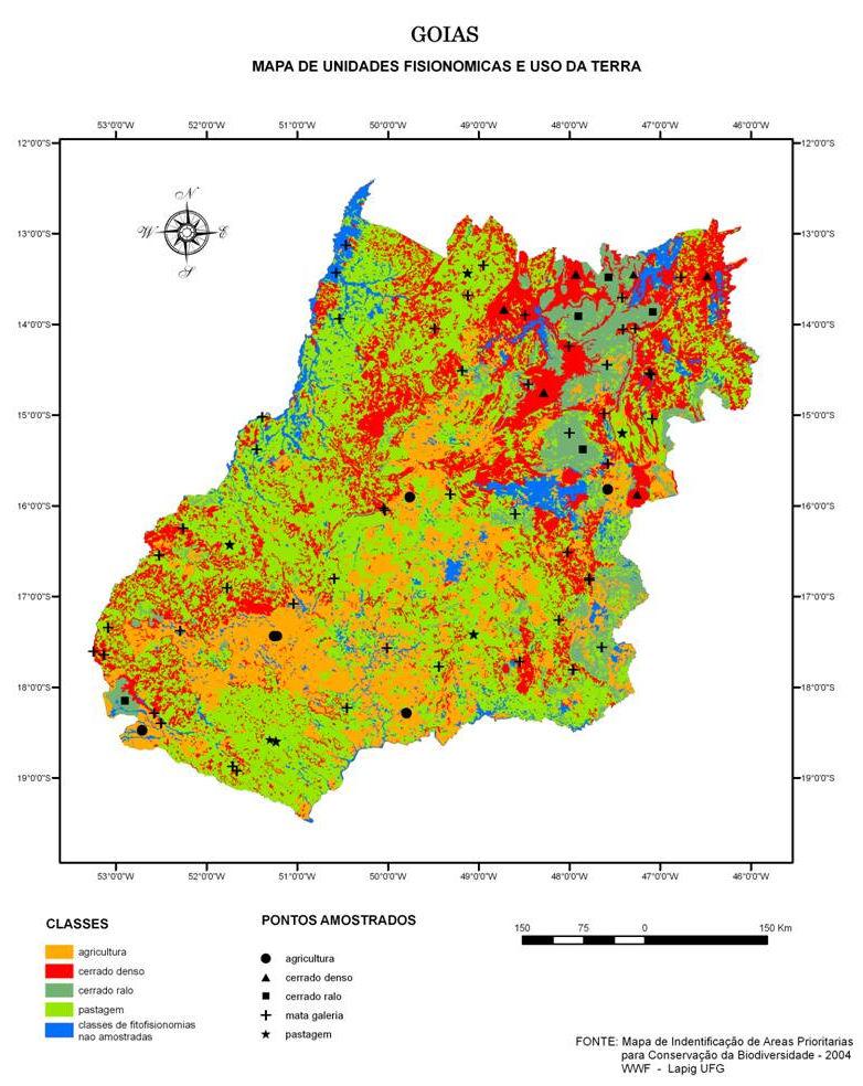Figura 3 Mapa simplificado de uso e cobertura da terra para o Estado de Goiás, mostrando a localização das amostras analisadas. 4.