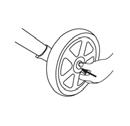 Para abrir o carrinho a Instalação das rodas traseiras a) Pressione o botão situado no centro da roda e puxe-a para