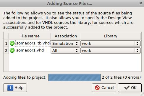 Usando o Simulador do ISE da Xilinx O próximo passo é inserir no projeto os arquivos VHDL deste, que são: a descrição do somador (transparência 7) e o testbench (transparência 9) 6.