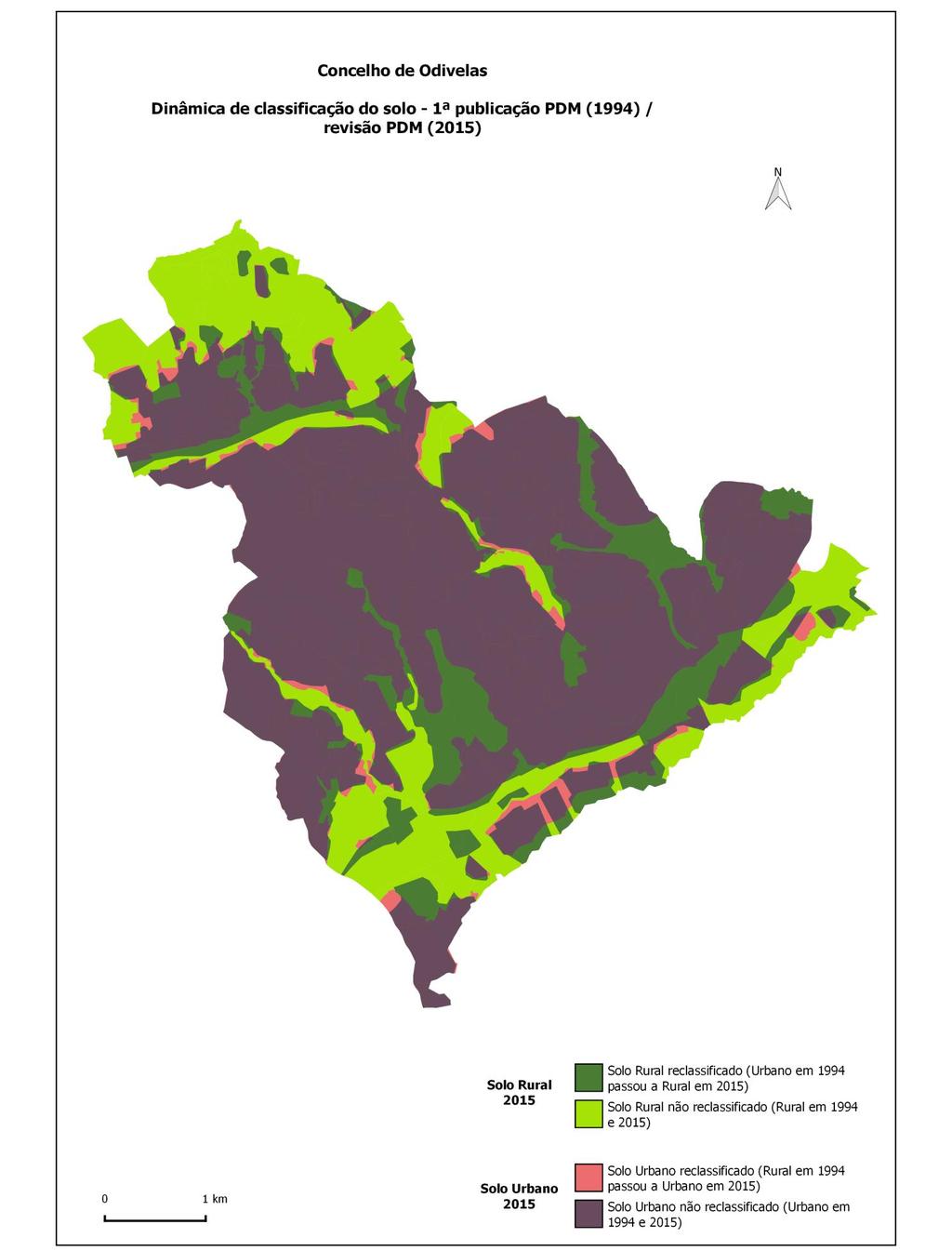 OCUPAÇÃO E USO DO SOLO REOT LVT 2017 Figura 12 - Dinâmica da classificação do solo no concelho de Odivelas - 1ª publicação do PDM de Loures (1995) /revisão do PDM