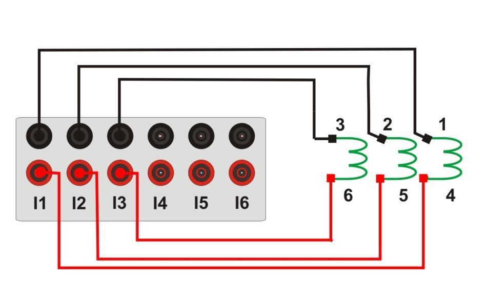 2 Bobinas de Corrente Para estabelecer a conexão das bobinas de corrente, ligue os canais de corrente I1, I2 e I3 aos pinos 4, 5 e 6 do módulo B (Apêndice A) do relé