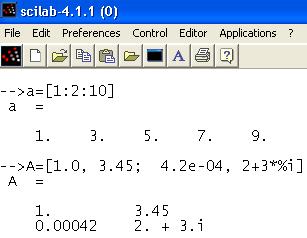 5 Scilab: Sentenças e Variáveis Operador de Intervalo [início:incremento:final] Ex.: a=[1:2:10] Estruturas não primitivas: Vetores e Matrizes: A=[1.0, 3.45; 4.