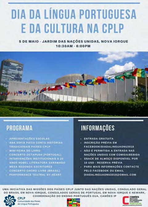 Nações Unidas (EUA) Nova Iorque 5 de maio Jardim das Nações Unidas Dia da Língua Portuguesa Programa Multidisciplinar Espetáculo de música com