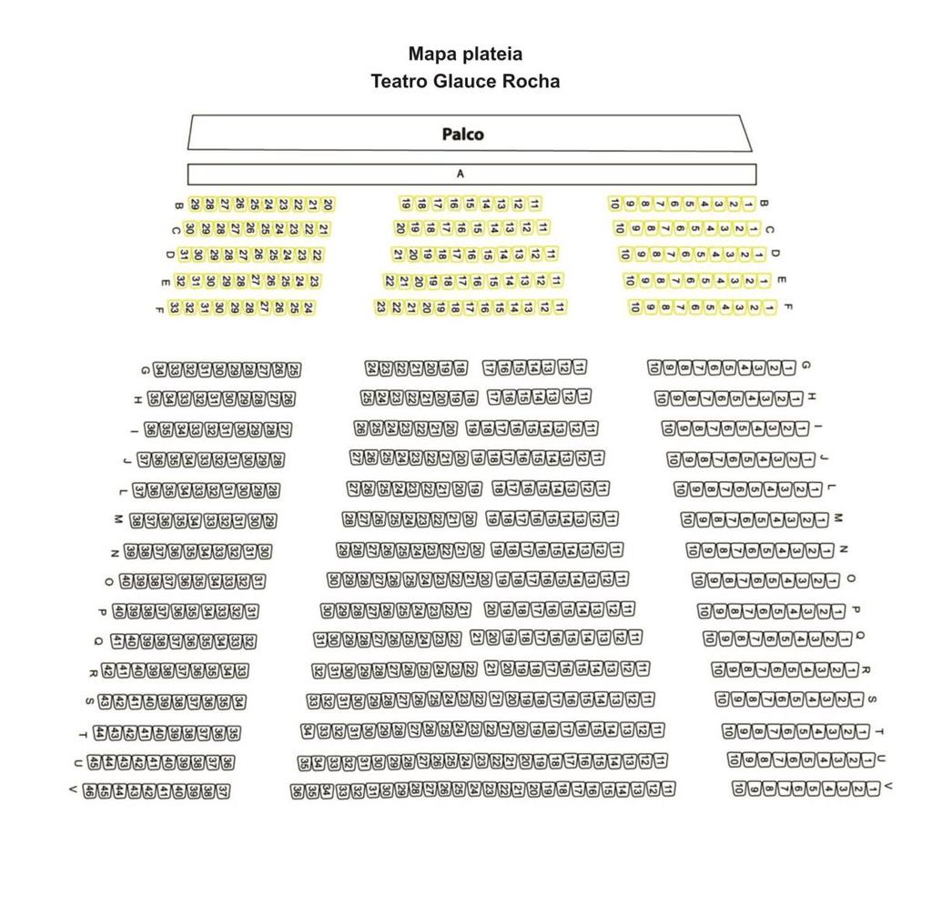 2. Plateia: 752 cadeiras numeradas, dispostas em 20 fileiras. 3.
