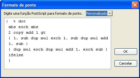 RECURSOS DO COLOR SETUP 50 Ponto Selecione uma função PostScript para a forma de ponto. Quando você seleciona Personalizar, a caixa de diálogo Formato de ponto é exibida.